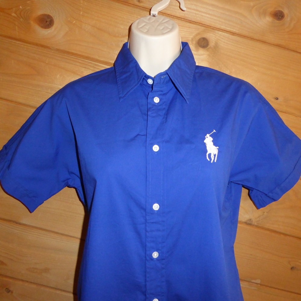 Ralph Lauren Golf Dark Blue Button Up Big Pony Logo Shirt Blouse Short Sleeve - Picture 4 of 7
